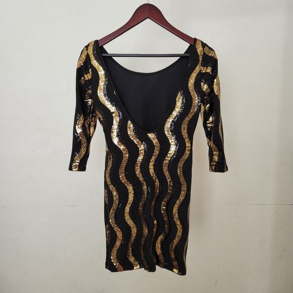 Foreign Exchange Black & Gold Sequined Mini Dress Size M - Picture 9 of 9